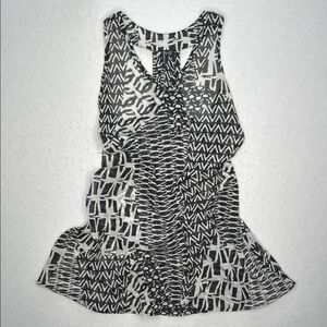 Portocruz Black & White Geometric Pattern Sheer Racerback Swimsuit Cover-Up Sz S